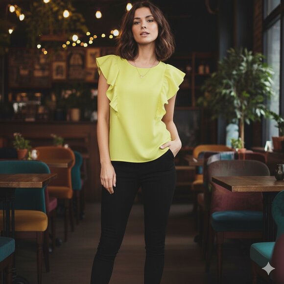 a new day Tops - A New Day lime green cotton ruffle top size small